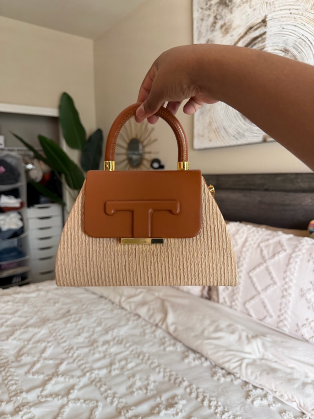 Tan and Cream Top-Handle Women’s Bag